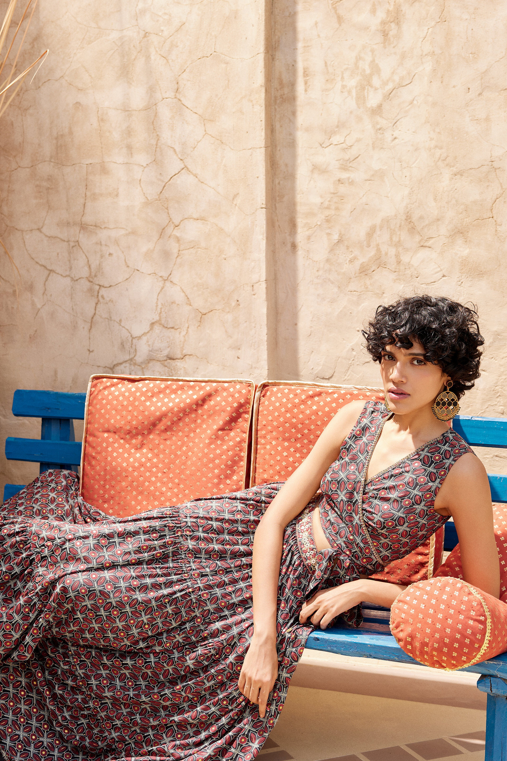 Floral Print Embroidered Tiered Skirt Set, Black, image 3